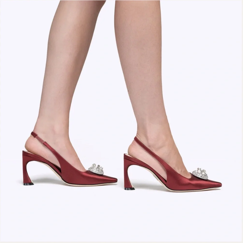 RODO Italy Karyn 80 Satin Pump Pomegranate Slingback Heel Jeweled $920 NEW